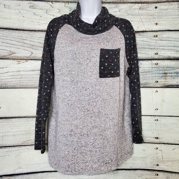 White Birch Gray Polka Dot Cowl Neck Pullover Top Women’s Medium USA Made - Picture 1 of 6